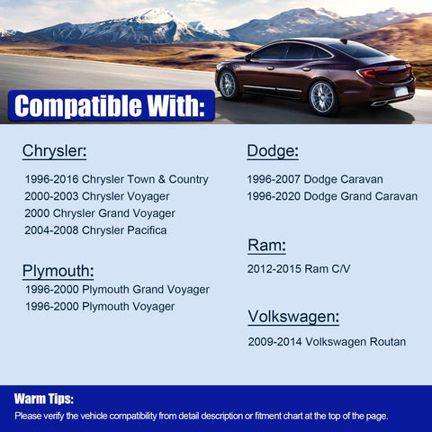 Front Stabilizer Sway Bar End Link Kit For Chrysler Town And Country 1996 To 2016, Voyager 2000 To 2003, Dodge Caravan 1996 To 2007, Grand Caravan 1996 To 2020 2 Pack Built Tough For Smooth Ride And Precise Handling Easy Install. Compatibility chart image