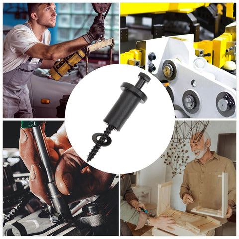 Collage showing 4 Sets Sliding Barn Door Hardware Track Spacers With Lag Bolts in various use scenarios.