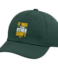 Adjustable Baseball Hat For Forklift Night Shift Drivers And Warehouse Crews Dark Green Cap With Printed Forklift Theme