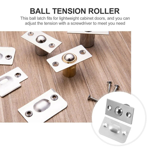4 Pack Heavy Duty Stainless Steel Door Ball Catch Strikes With Secure Closure Silver Finish For Cabinet Closet And Van Camper Doors Rust Proof And Durable Latch Hardware For Home Improvement Projects on wooden surface.
