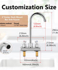 Slick Polished Chrome Bar Sink Faucet Featuring A Solid Four Inch Centerset Spout Rising Eight Point Three Inches Crafted From Tough SUS304 Steel With Zero Fuss Operation For Laundry Bar Cabinet Or Rv Setup That Really Stands Out with size dimensions.