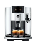 Fully Automatic Chrome Espresso Machine One Touch Custom Barista Brewer Fresh Bean Grinder Premium Coffee Maker with two espresso shots.