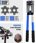 Battery Cable Lug Crimping Tool Set For AWG 10 Up To One Zero With Rotating Die And High Precision Jaws, blue handles