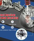 Pair Of Front Wheel Bearing Hub Assemblies 513288 Straight Swap Oem Fit For Buick Regal LaCrosse Chevy Equinox Impala Cadillac Cts Xts close-up view of hub assembly with wheel.