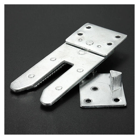 Straight Up Heavy Duty Sofa Connectors Snap Bracket Kit Locks Sectional Couch In Place Durable Steel Hinges close-up view of steel hinge bracket