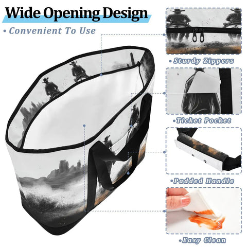 Western Desert Cowboy Style Insulated Cooler Bag With Large Capacity, showing wide opening, sturdy zippers, and cowboy design.