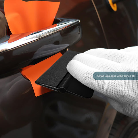 Car Window Tint Installation Kit With 9 In 1 Window Film Tools For Easy Tinting, using felt squeegee under car door handle