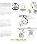 Installation guide for No Fuss Trimless Led Recessed Ceiling Light Fixture, showing wiring connections and fixture placement.