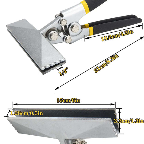 6 Inch Hand Seamer Tool With Straight Jaw Benders showcasing ergonomic handle and dimensions for flattening sheet metal