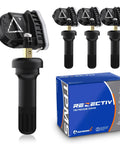 TPMS Sensor Set Of 4 433MHz Tire Pressure Monitoring System Replacements For Most Cars Preprogrammed And Ready To Activate With TPMS Scan Tool Plug And Play Easy To Install No Coding Required Perfect For Replacing Lost Or Dead Sensors; 4 black sensors and box