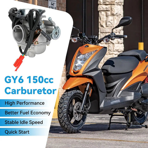 GY6 150Cc PD24J Carburetor Kit With Ignition Coil and orange scooter