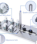 Glass bottle cutter kit on stainless steel base with white roller wheels and adjustable knobs