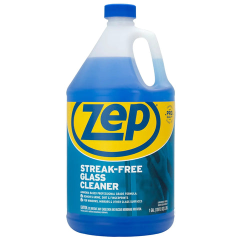 Front view of 1-gallon Zep Streak Free Glass Cleaner That Delivers Spotless Windows And Mirrors Fast With An Ammonia Based Professional Grade Formula