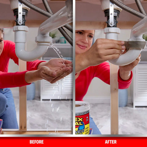 Beast Mode Moldable Rubberized Sealant Putty, Knockout Waterproof Gap Filler And Crack Sealer For Plumbing Pipes Marine Auto Rv, Dead Simple Underwater Bonding Repair Compound White 16 Oz Tube applied to plumbing leak.