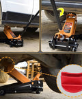 Magnetic Jack Pad For Cars And SUVs in use with grooved aluminum pinch weld jack adapter on floor jack