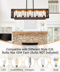 Modern Black Linear Pendant Light Four Light Fixture With Industrial Geometric Open Rectangle Frame And Antique Brass Sockets