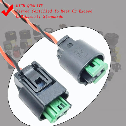 Straight Up Engine Coolant Temperature Sensor Harness Connector Plug Drop In Ready Replacement For 2011 To 2021 Chevy Cruze Sonic Buick Encore Volt showing dual plug design with green connectors and wiring.