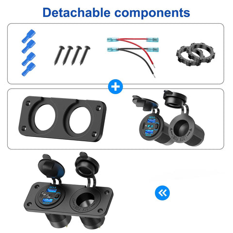 Detachable components for 4 Port 12V Usb Car Charger Switch Panel With Pd30w Qc18w Fast Charge Plus Waterproof 150W Cigarette Lighter Socket.