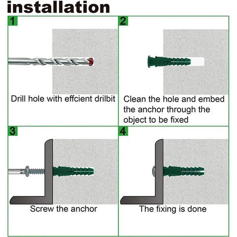 Self-Drilling Ribbed Drywall Anchors With Screws Kit 66Pcs For Quick, Strong Mounts No Pre Drill Needed With Yellow Zinc-Plated Steel Construction For Home Projects And DIY Fixes, installation steps