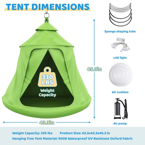 Outdoor Swing Set With Tent Swing And X Shaped Frame Sensory Swing, 330 lbs capacity, green tent, indoor outdoor use