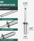 Diagram of 100 Pack Aluminum Blind Rivets 1/4 By 3/4 Inch Pop Rivets For Metal Projects, Steel Mandrel, Aluminum Grip