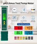 Digital pH and TDS Meter Combo With High Accuracy 0.01 pH Resolution Backlit Display shown with features in a kitchen setting