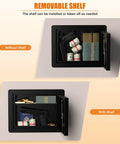 Open Rock Solid In Wall Steel Safe With Concealed Panel And Discreet Front Fits 16 Inch Studs Key Lock Security Cabinet showing adjustable shelves.