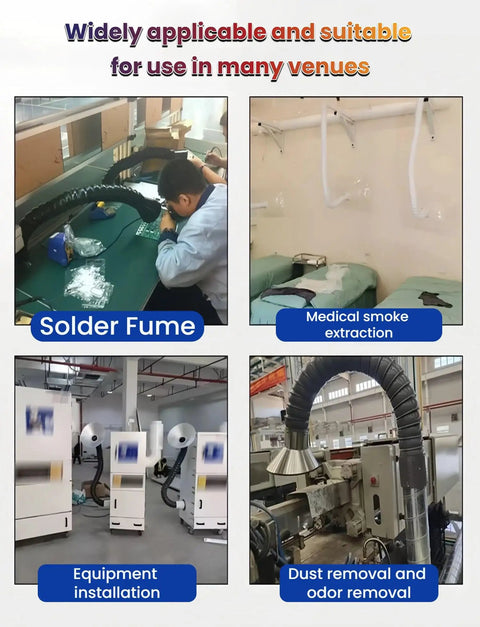 Heavy Duty Self Supporting Fume Extraction Arm With Flexible Ventilation Hood For Woodworking And Welding Shop Dust Collection in use for various applications.