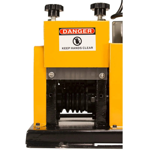 Front view of WRA20 Wire Stripping Machine Pro Grade Benchtop Auto Driven With Five Extra Cutting Wheels Strips 5 Mm To 13 Mm Romex