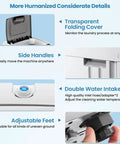 More features of Fully Loaded Portable Washer With Turbo Spin Cycle, including side handles and a transparent cover.