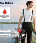 Top Shelf Heavy Duty Four Stroke Gasoline Water Transfer Pump Delivering Kickin High Pressure Output For Efficient Irrigation And Landscape Drainage On Any Job Site Nationwide held by a man along a riverbank.