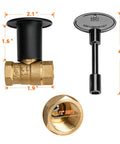 One Half Inch Gas Key Valve Kit For Fire Pit And Fireplace With Black Flange, Brass Ball Valve, 1/2 NPT Thread, Dimensional View