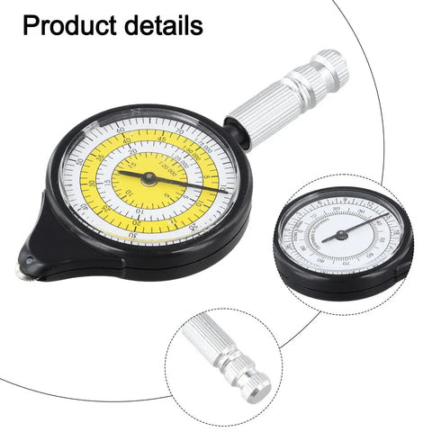 Map Distance Meter Wheel, Mechanical Route Measurer for Curved Paths, Cartography Tool, black with yellow dial, compact design.
