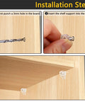 Installation steps for 5 Millimeter Clear Plastic Shelf Support Pins Pack Of 20 For Cabinets Kitchen Shelves Bookcases And Furniture Replacement Pegs.