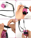 Dang Solid Four Digit Mechanical Tally Clicker Counter In Bright Pink with black lanyard, showing assembly process for easy use.