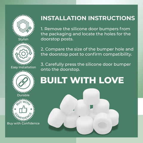 Installation instructions and Premium Silicone Door Stopper Tips White Five Eighth Inch Replacement Caps Ten Pack Durable