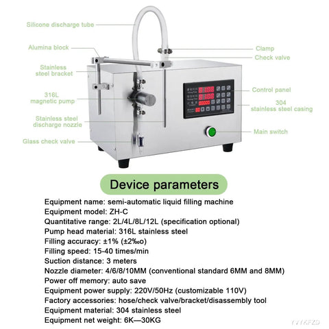 Semi Automatic Liquid Filling Machine With Dual Heads And Digital Control, stainless steel design with digital control panel.