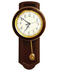 Wall-mounted clock using DIY Quartz Clock Movement Kit Replacement Mechanism With 0.9 Inch Pendulum Rod, brown casing, brass accents.