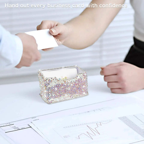 Crystal Rhinestone Card Holder Desk Stand for Office Boss Glam Bling Display with White Crystal Accessories in meeting