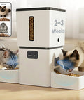 Top Shelf Automatic Cat Feeder With Dual Bowls And HD Camera Setup Built For Two Cats in use with two cats eating.