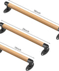 Sturdy Real Wood Handrail Designed For Indoor Stairs With Factory Attached Metal Brackets bearing three different sizes: 36, 26, and 16 inches.