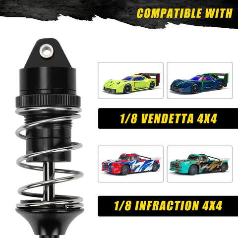ARRMA Vendetta 3S Infraction 70mm MEGA Front And Rear Shocks Upgrade Kit with car compatibility examples