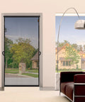 Living room view of Hanging Screen Door For 36x80 Openings With 38x81 Curtain Size, Upgraded Fiberglass Mesh, tension rod installation