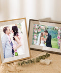 Wooden frames with wedding photos on 8x10 sublimation blanks set, 15 double sided canvas pads for DIY photo projects.