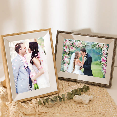 Wooden frames with wedding photos on 8x10 sublimation blanks set, 15 double sided canvas pads for DIY photo projects.