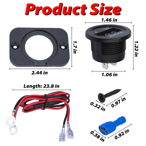 Straight Shooter DC 12V And 24V Digital Volt Gauge Meter product dimensions 1.46 in x 1.7 in display, 23.8 in wiring cord included.