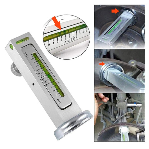 Hella Accurate Adjustable Magnetic Camber Gauge For Cars Trucks And RV Wheel Alignment Tool showing digital angle display on aluminum body.