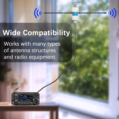 1.8 To 50 MHz Pro Grade High Power Balun For Dipole Antennas, 500W 1:1 Voltage Balun connected to radio equipment indoors