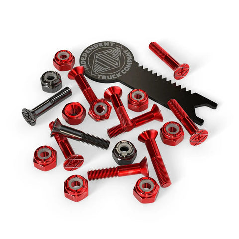 Phillips Hardware Kit For Skateboard Trucks 1 Inch Red Black With Tool Durable Independent Style, includes screws, nuts, washers