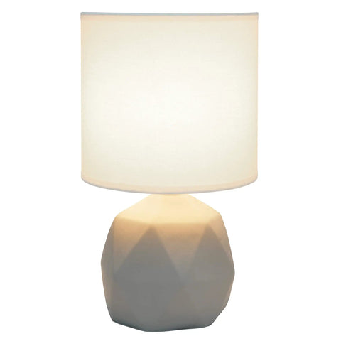 Geometric Concrete Table Lamp With White Fabric Drum Shade, Tiny Dope Compact Desk Light, Easy Rotary Switch On Cord, 6.3 Inch Base, 10.6 Inch Height, Works With 40W Equivalent Type B Candelabra Bulb Not Included